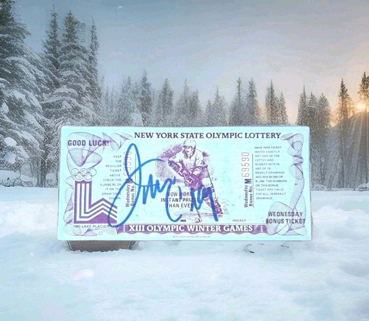 Jim Craig Signed 1980 Winter Olympics Lottery Ticket