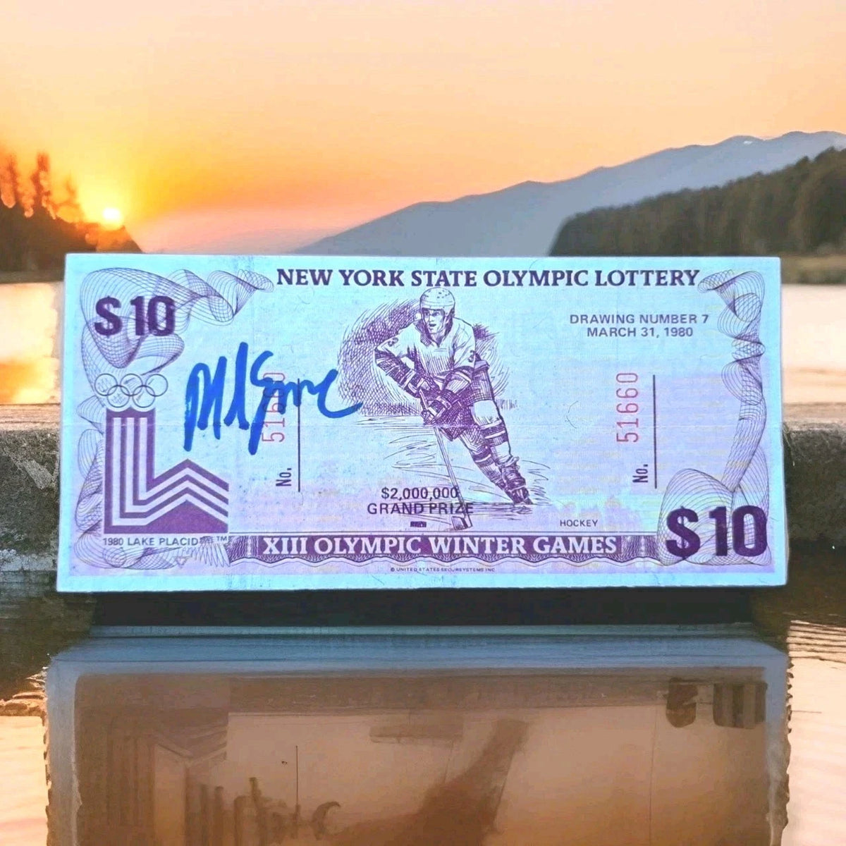 Mike Eruzione Signed Vintage 1980 Olympic Lottery Ticket — photo 1