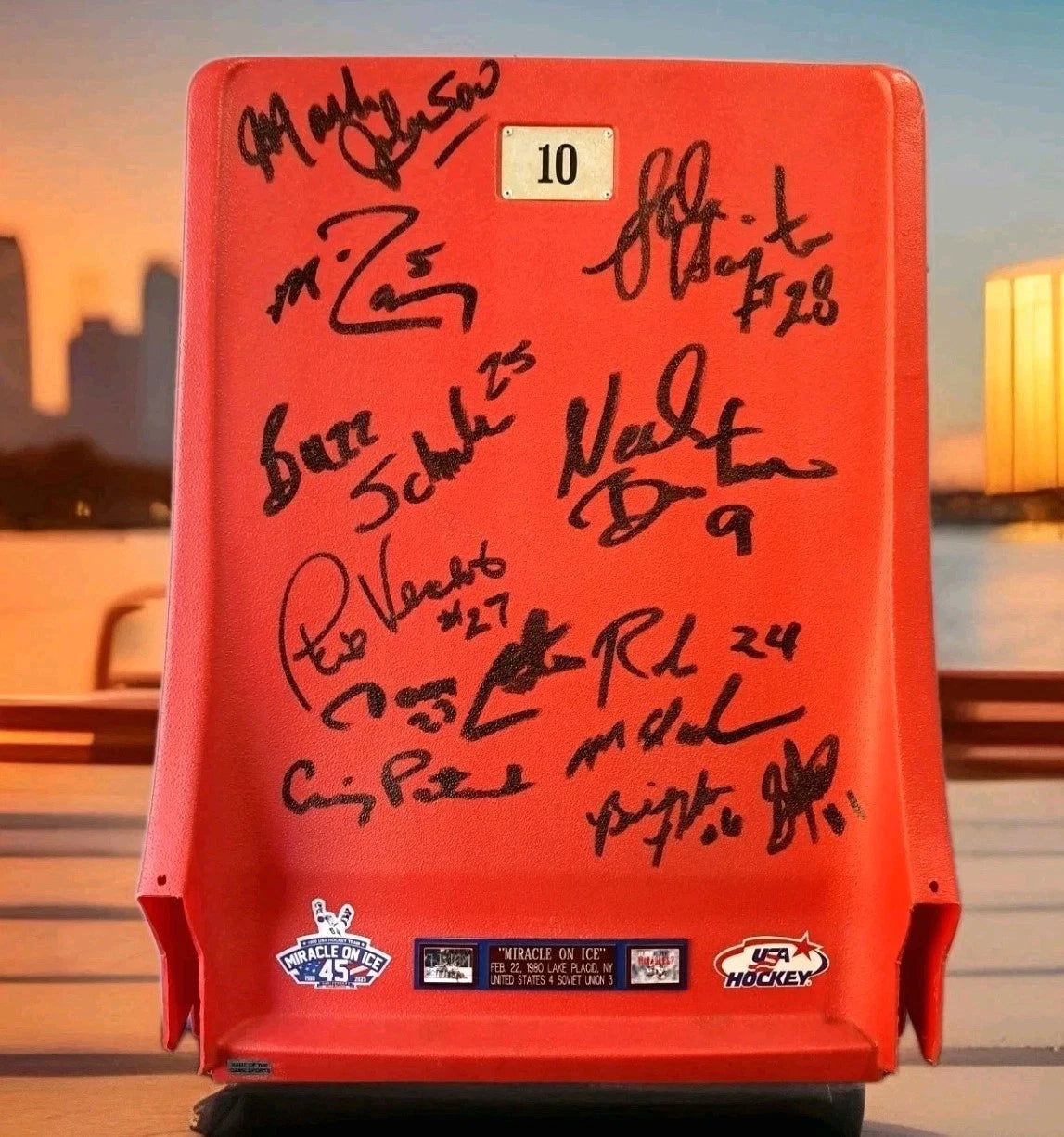 Herb Brooks Arena Seat Back Signed by 11 Miracle on Ice Team Members — photo 1