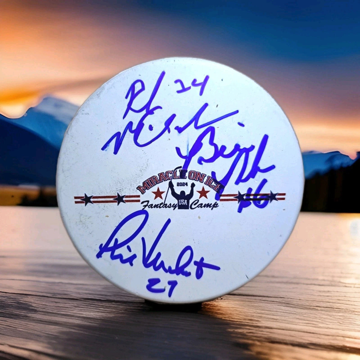 Rob McClanahan, Bill Baker & Phil Verchota Signed Hockey Puck — photo 1