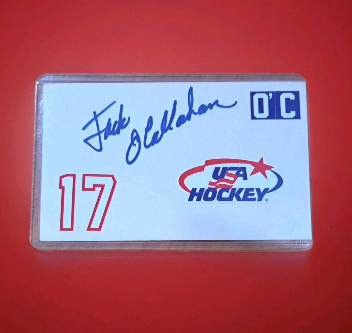 Jack O’Callahan Signed 3×5 Index Card with PVC Top Loader — photo 1