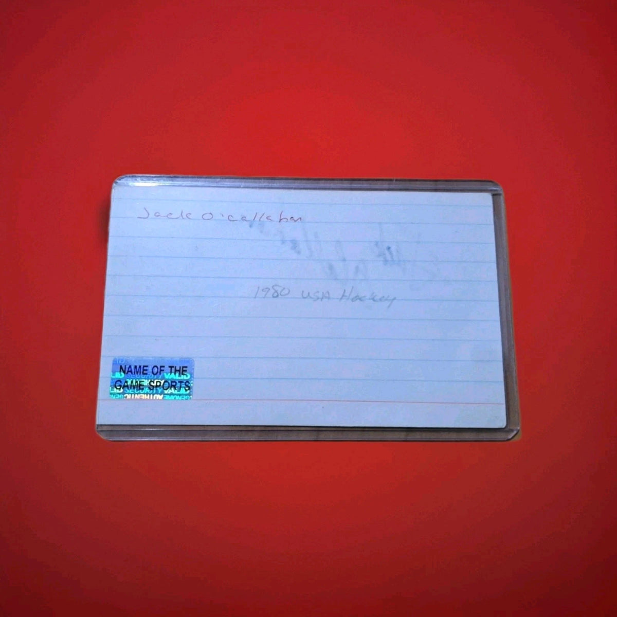 Jack O’Callahan Signed 3×5 Index Card with PVC Top Loader — photo 3