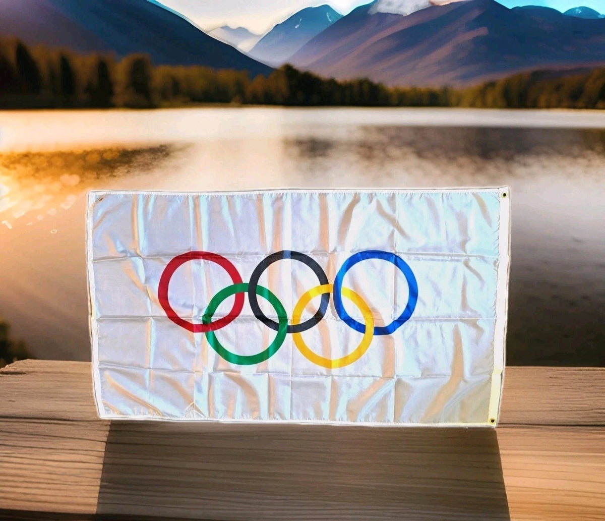 1980 Lake Placid Olympic Village Flag — NYL-GLO, 62×34½ inches — photo 1