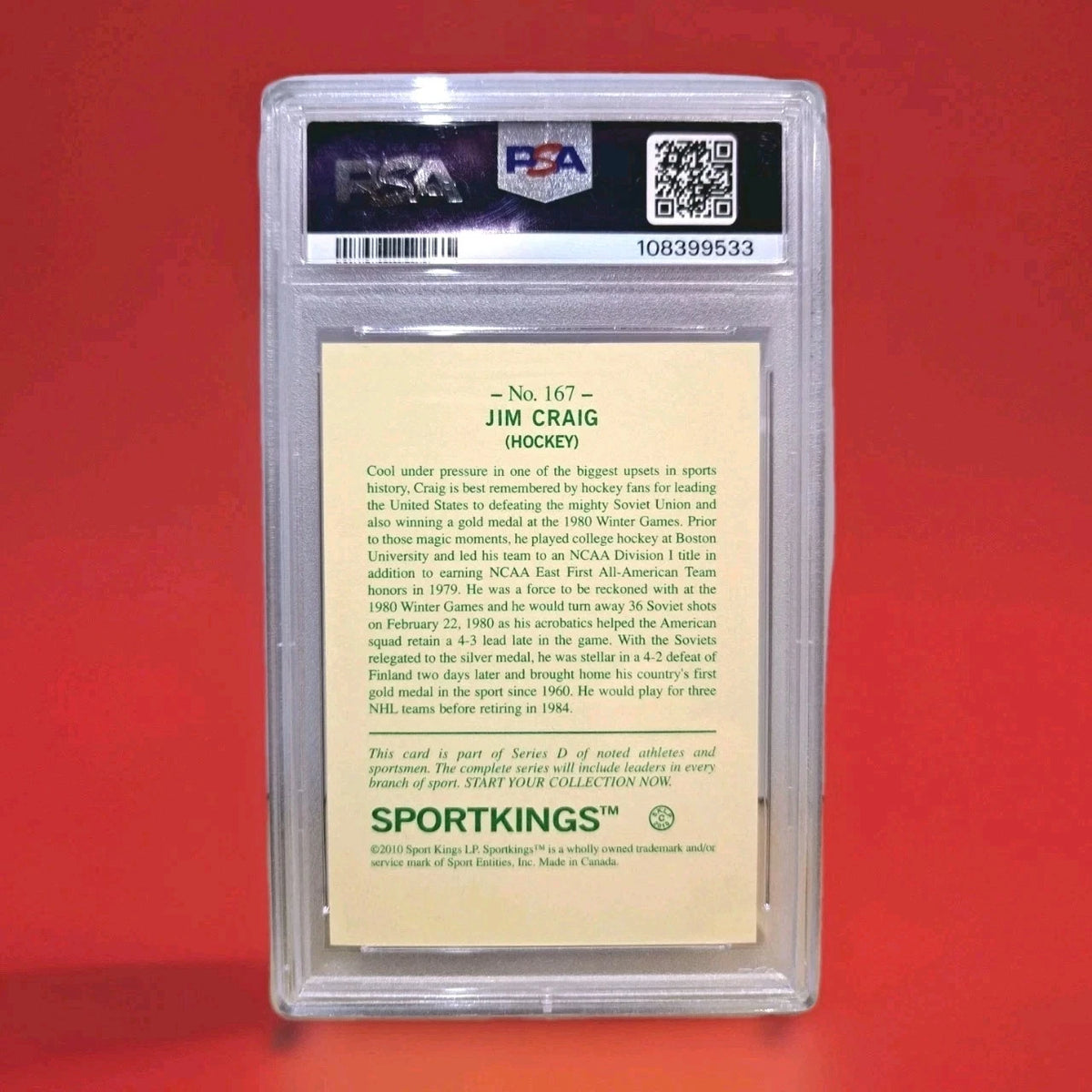 Jim Craig 2010 Sport Kings Card — PSA Gem Mint 10 — photo 2