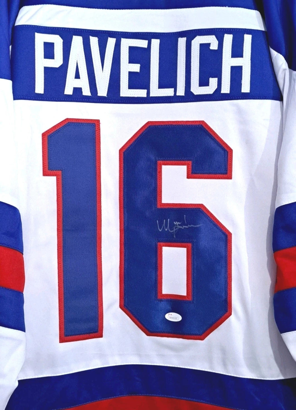 Mark Pavelich Signed 1980 USA Hockey Jersey — JSA — photo 1
