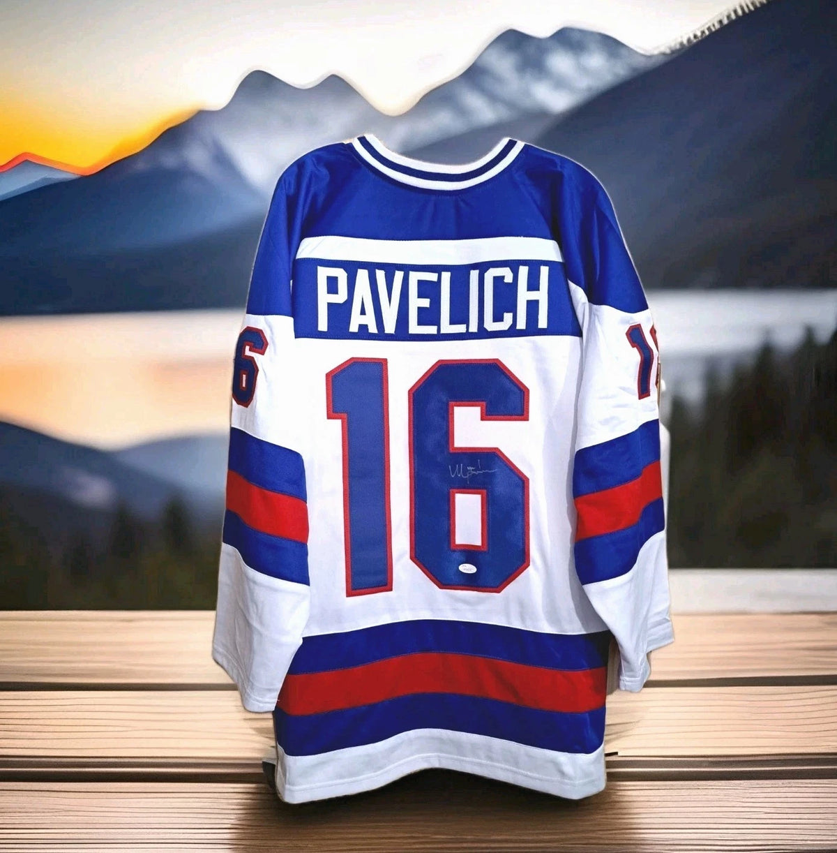Mark Pavelich Signed 1980 USA Hockey Jersey — JSA — photo 2