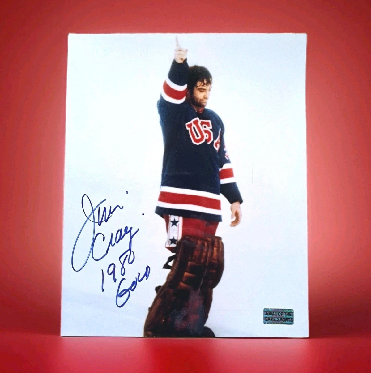 Jim Craig Signed 8×10 Photograph with Protective Sleeve — 1980 USA Hockey — photo 1