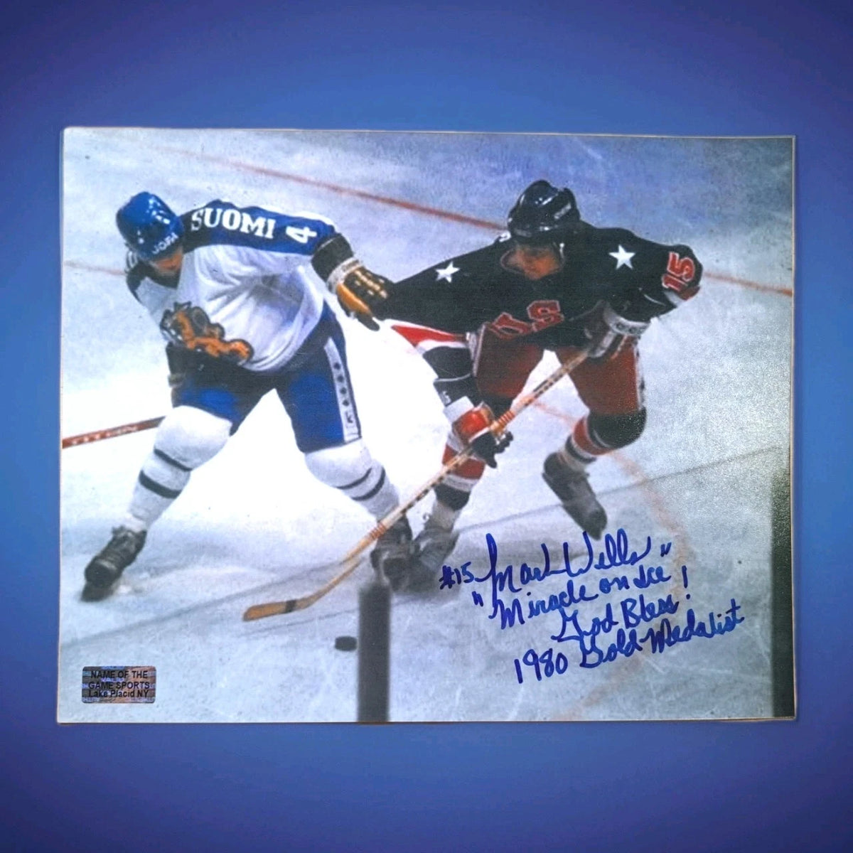 Mark Wells Signed & Inscribed 8×10 Photograph — 1980 USA Hockey — photo 1