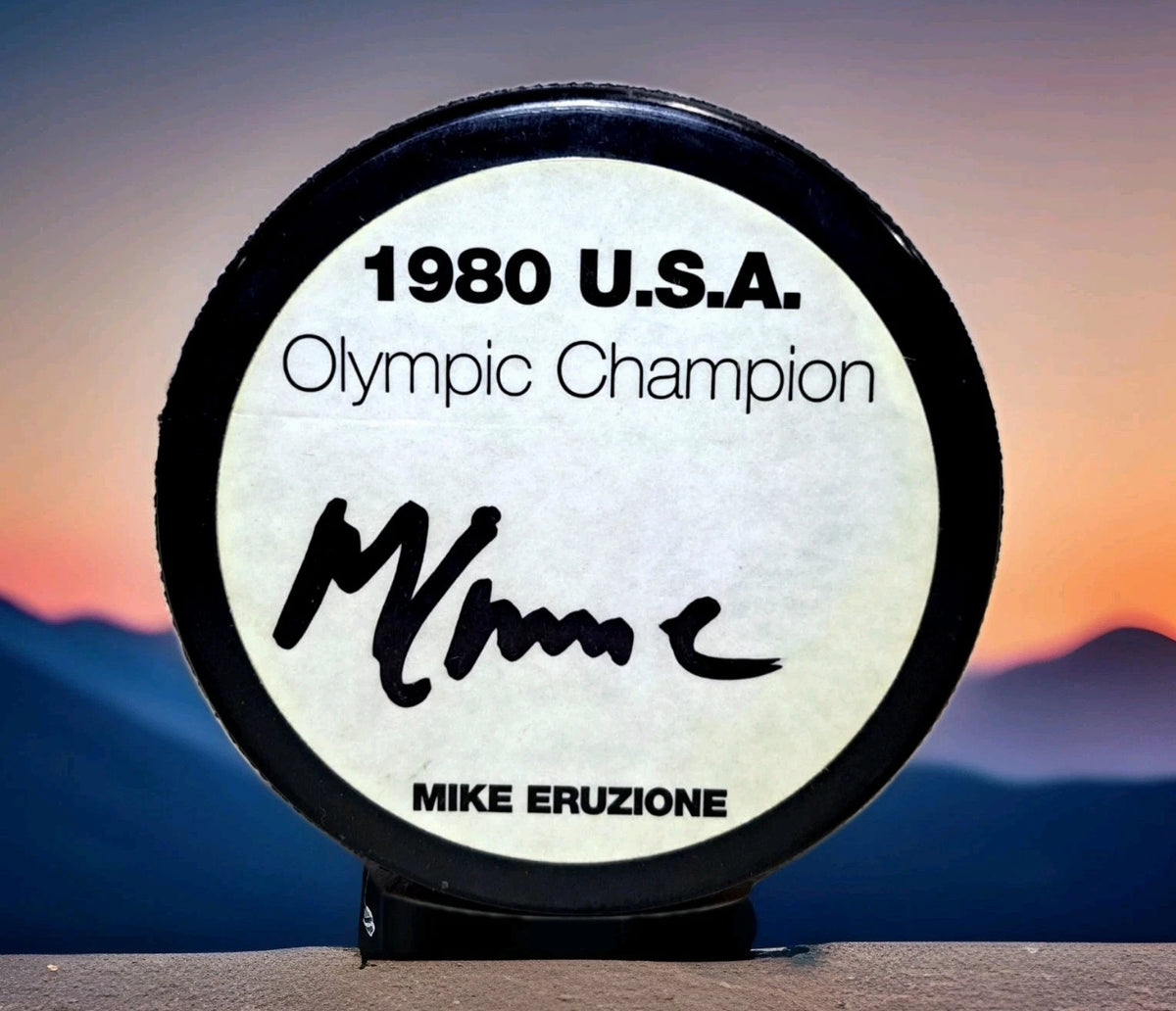 Miracle On Ice Vintage Mike Eruzione Signed 1980 USA Hockey Puck Lake Placid
