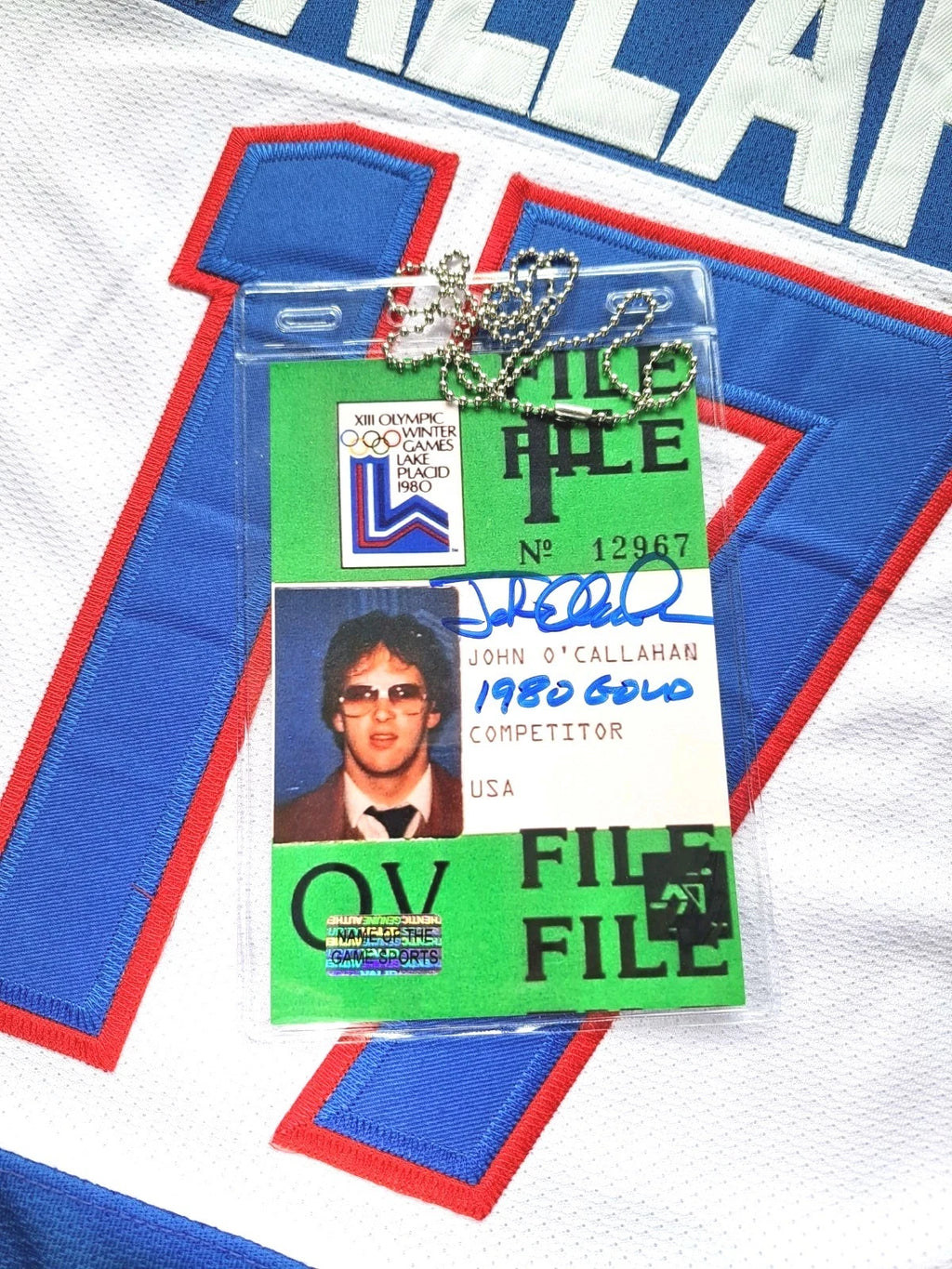 Jack O’Callahan Signed Custom Replica ID — 1980 USA Hockey