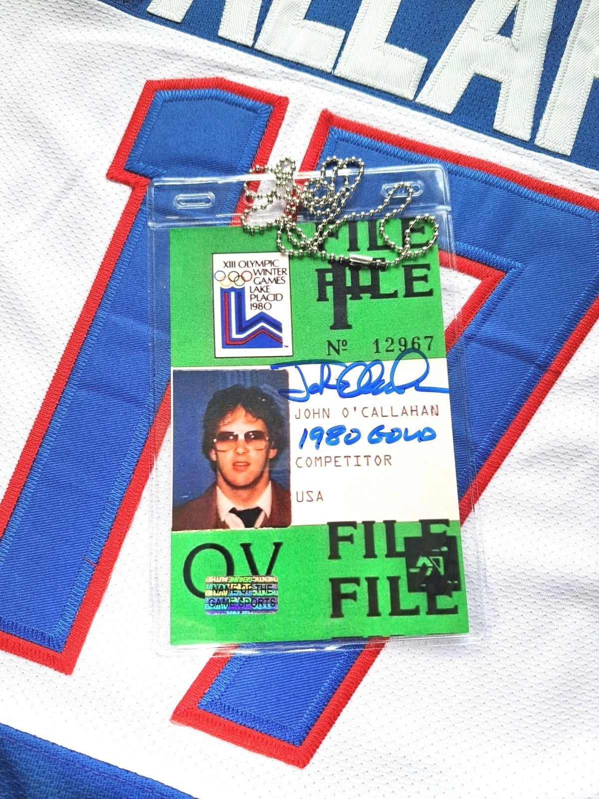 Jack O’Callahan Signed Custom Replica ID — 1980 USA Hockey