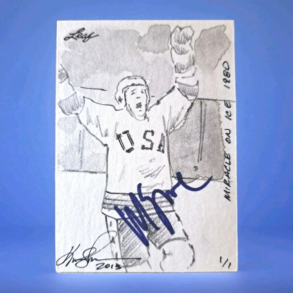 Mike Eruzione Signed Kevin-John Sketch Card — Leaf 2013, 1/1, JSA — photo 1