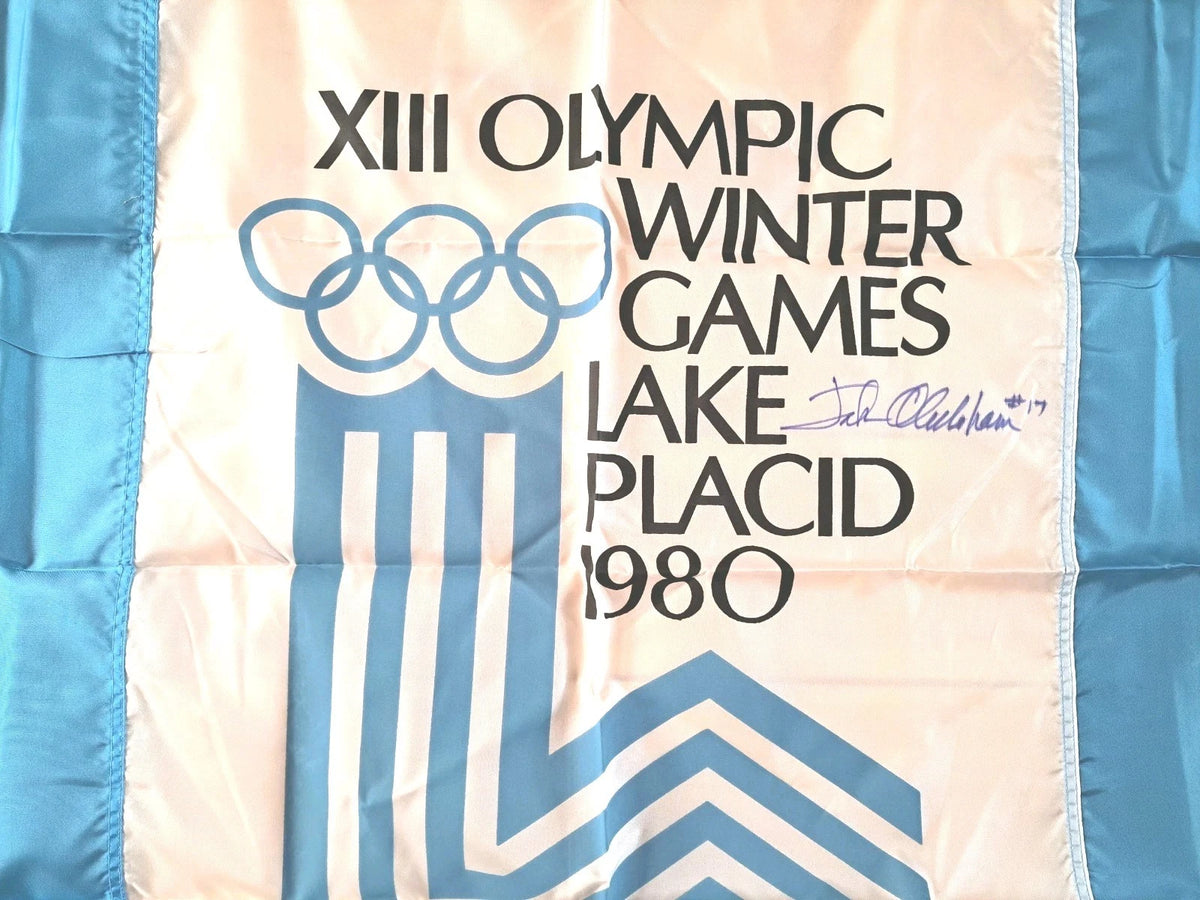 Jack O’Callahan Signed 1980 Winter Olympics Flag — 58×33 inches — photo 2