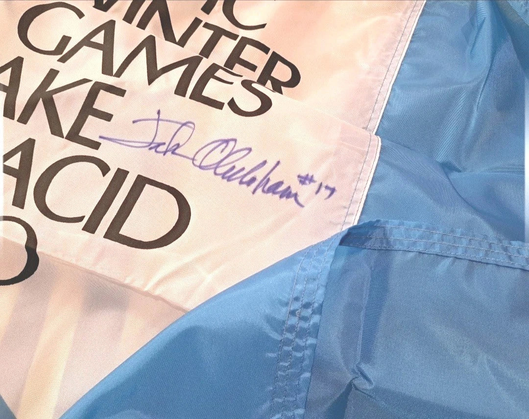Jack O’Callahan Signed 1980 Winter Olympics Flag — 58×33 inches — photo 3
