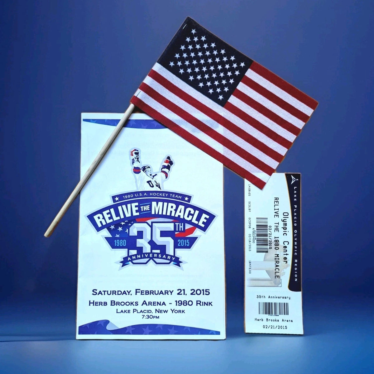 Miracle On Ice 35th Anniversary Event Used Herb Brooks Arena Ticket Flag Program