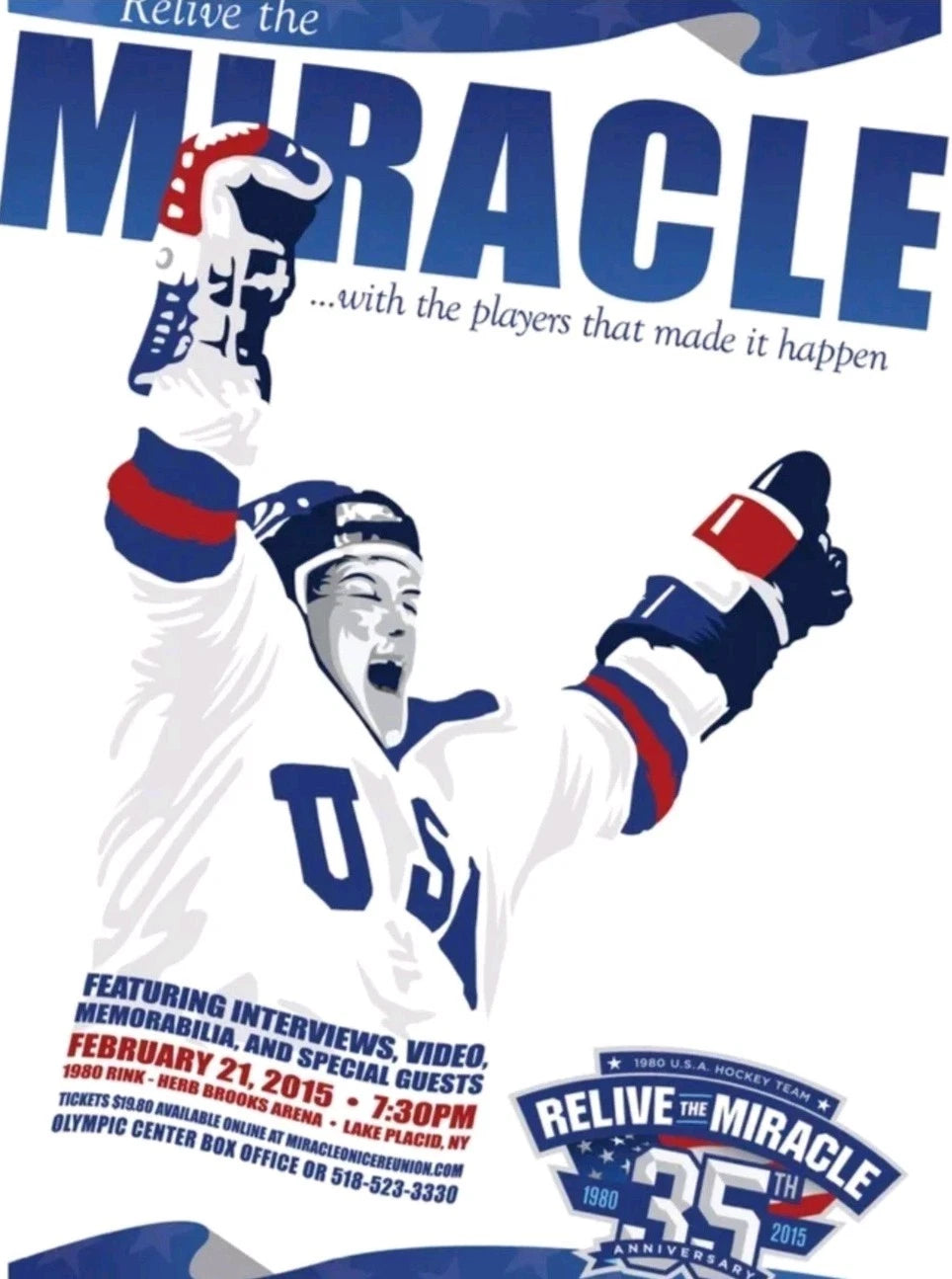 Miracle On Ice 35th Anniversary Event Used Herb Brooks Arena Ticket Flag Program — photo 10