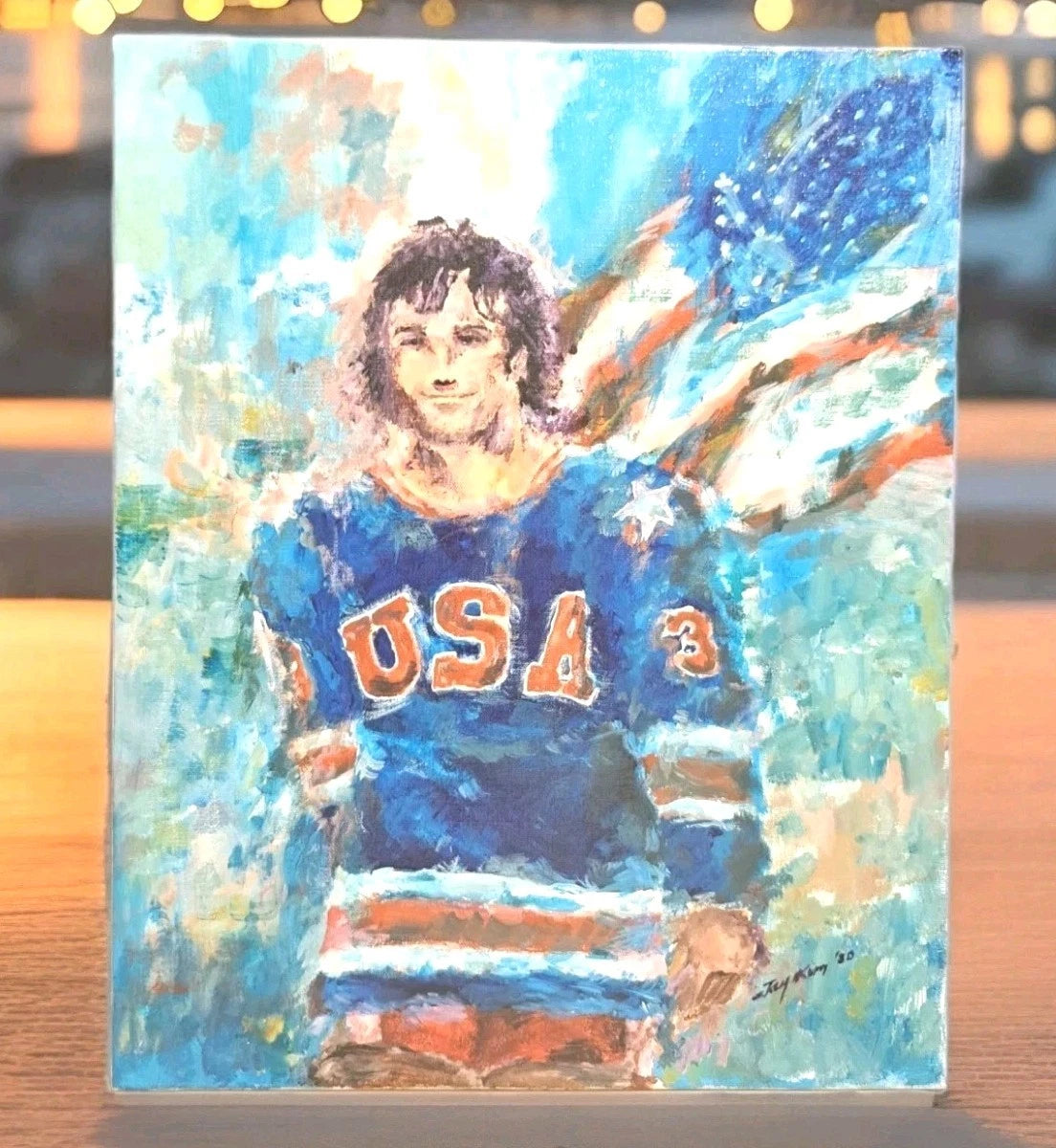 Miracle On Ice Jim Craig Abstract Acrylic Painting On Canvas signed Jay Kim '80