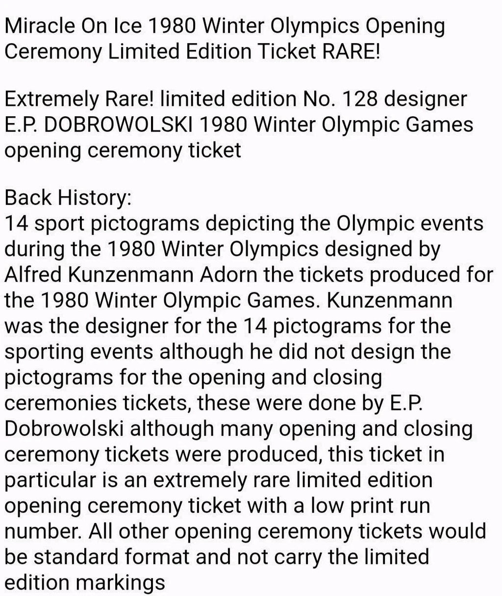 1980 Lake Placid Olympics Opening Ceremony Ticket — Numbered Edition — photo 6