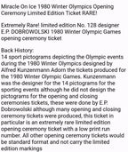 1980 Lake Placid Olympics Opening Ceremony Ticket — Numbered Edition — photo 6