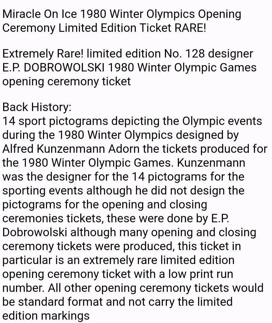 1980 Lake Placid Olympics Opening Ceremony Ticket — Numbered Edition — photo 6