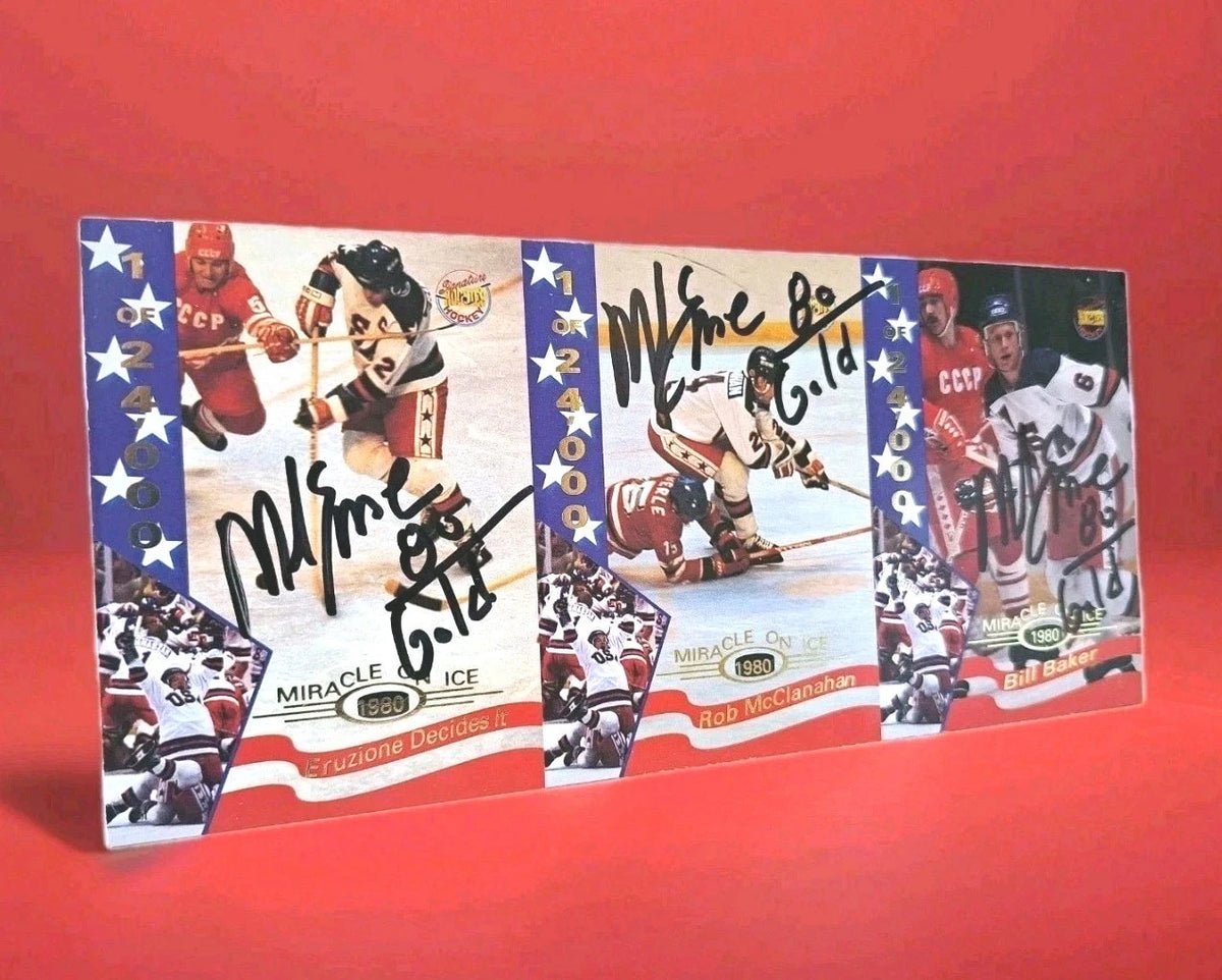 Mike Eruzione Triple-Signed Signature Rookies Uncut Error Sheet — photo 1