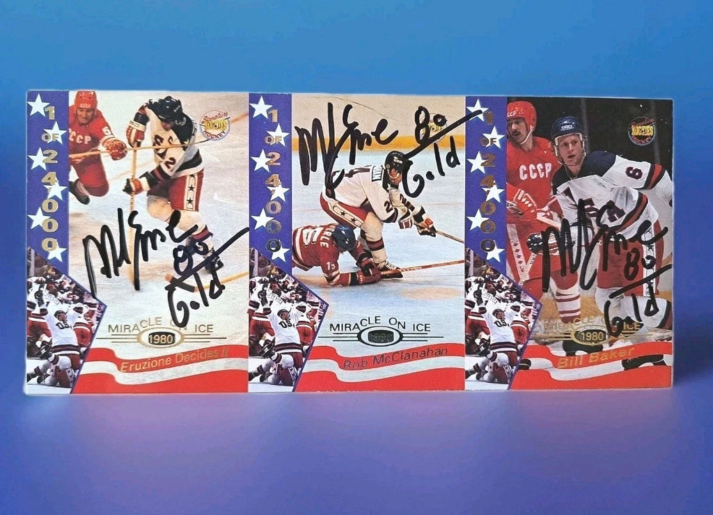 Mike Eruzione Triple-Signed Signature Rookies Uncut Error Sheet — photo 2