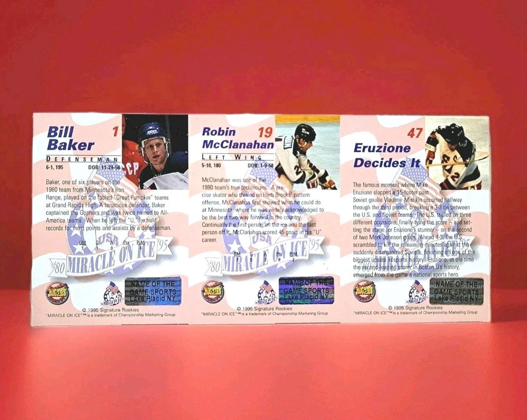 Mike Eruzione Triple-Signed Signature Rookies Uncut Error Sheet — photo 3