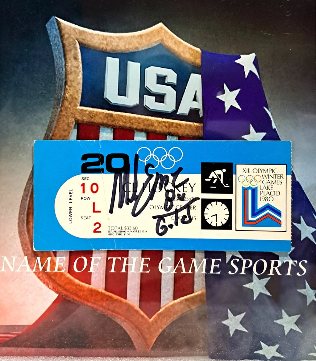 Mike Eruzione Signed Original 1980 USA–West Germany Hockey Ticket — photo 1