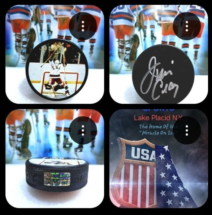 Jim Craig Signed Puck — 1980 USA Hockey — photo 1
