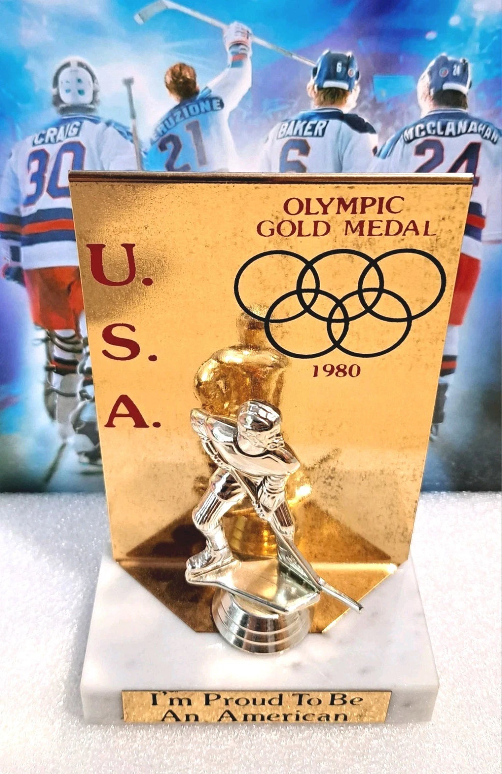 Miracle On Ice Vintage Commemorative Trophy 1980 USA Hockey Italian Marble
