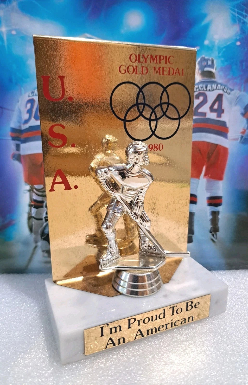 Miracle On Ice Vintage Commemorative Trophy 1980 USA Hockey Italian Marble — photo 2