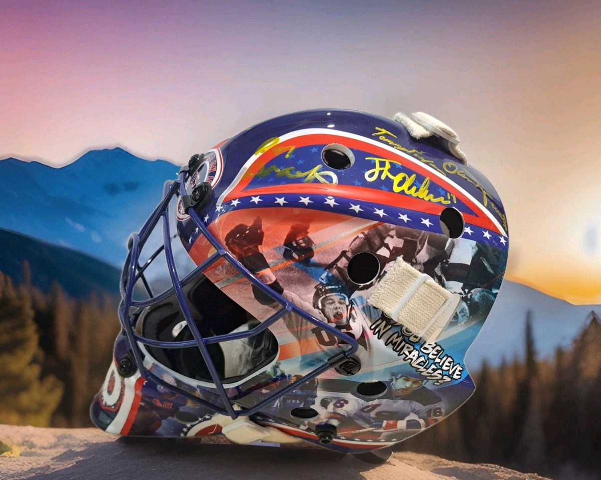 Herb Brooks Family & Jack O’Callahan Signed Full-Size Display Goalie Mask — photo 2