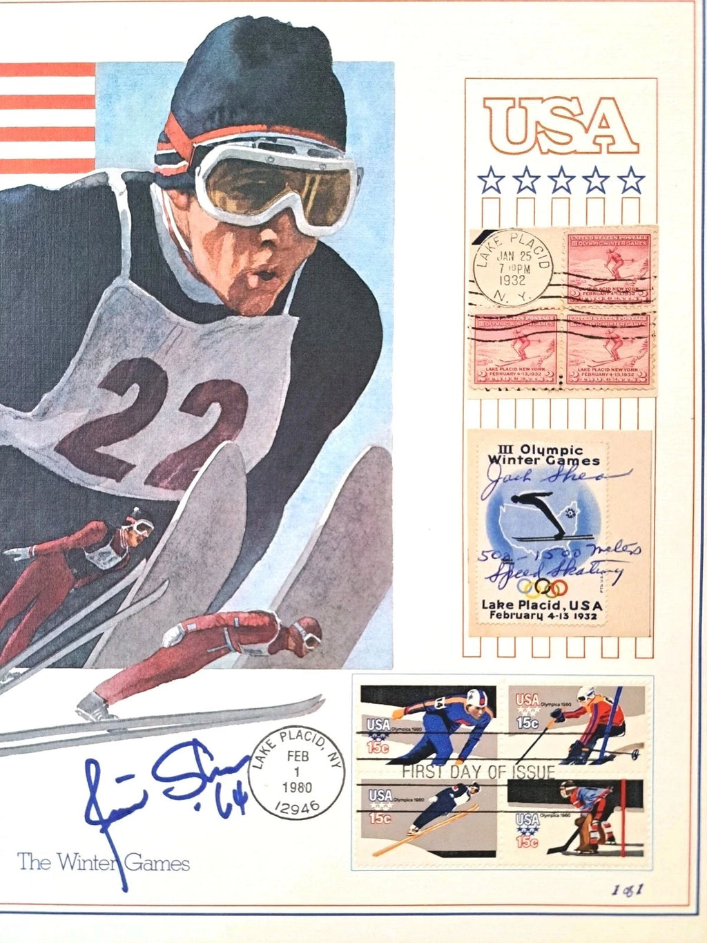 Shea Family Signed 1980 Winter Olympics Postal Lithograph — 1 of 1 — photo 2