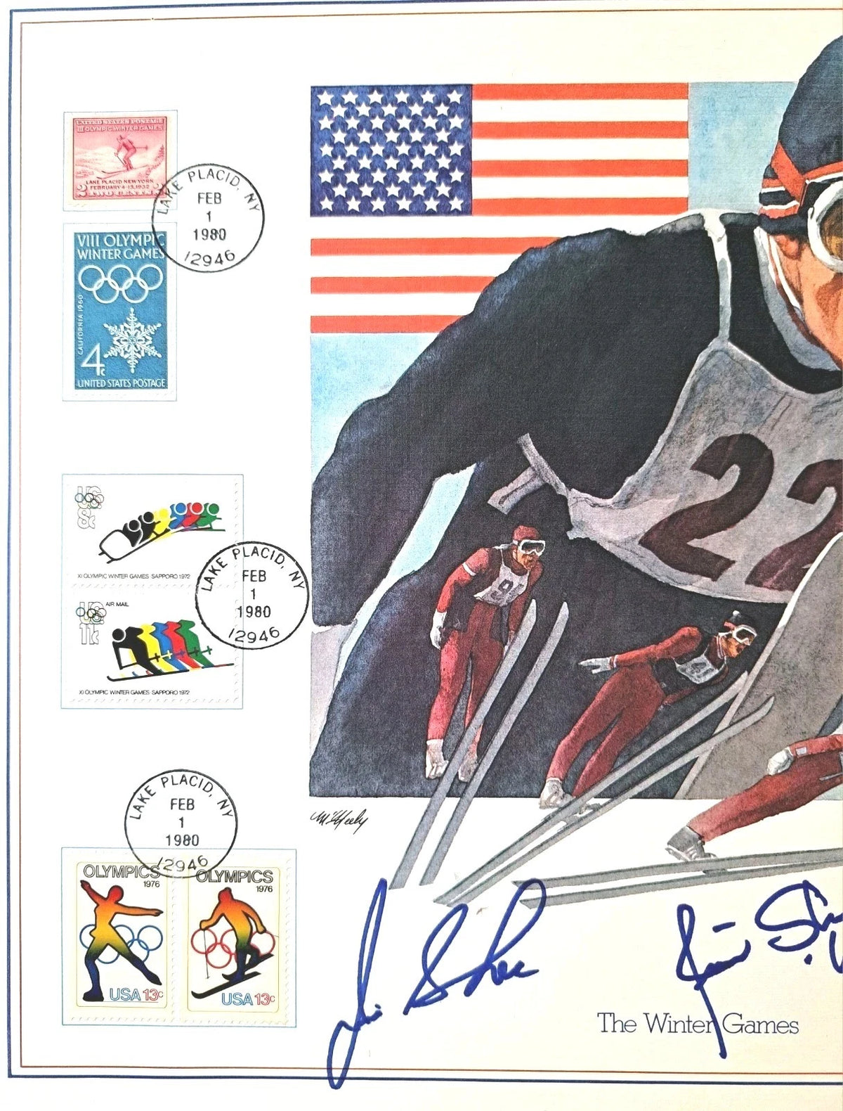 Shea Family Signed 1980 Winter Olympics Postal Lithograph — 1 of 1 — photo 4