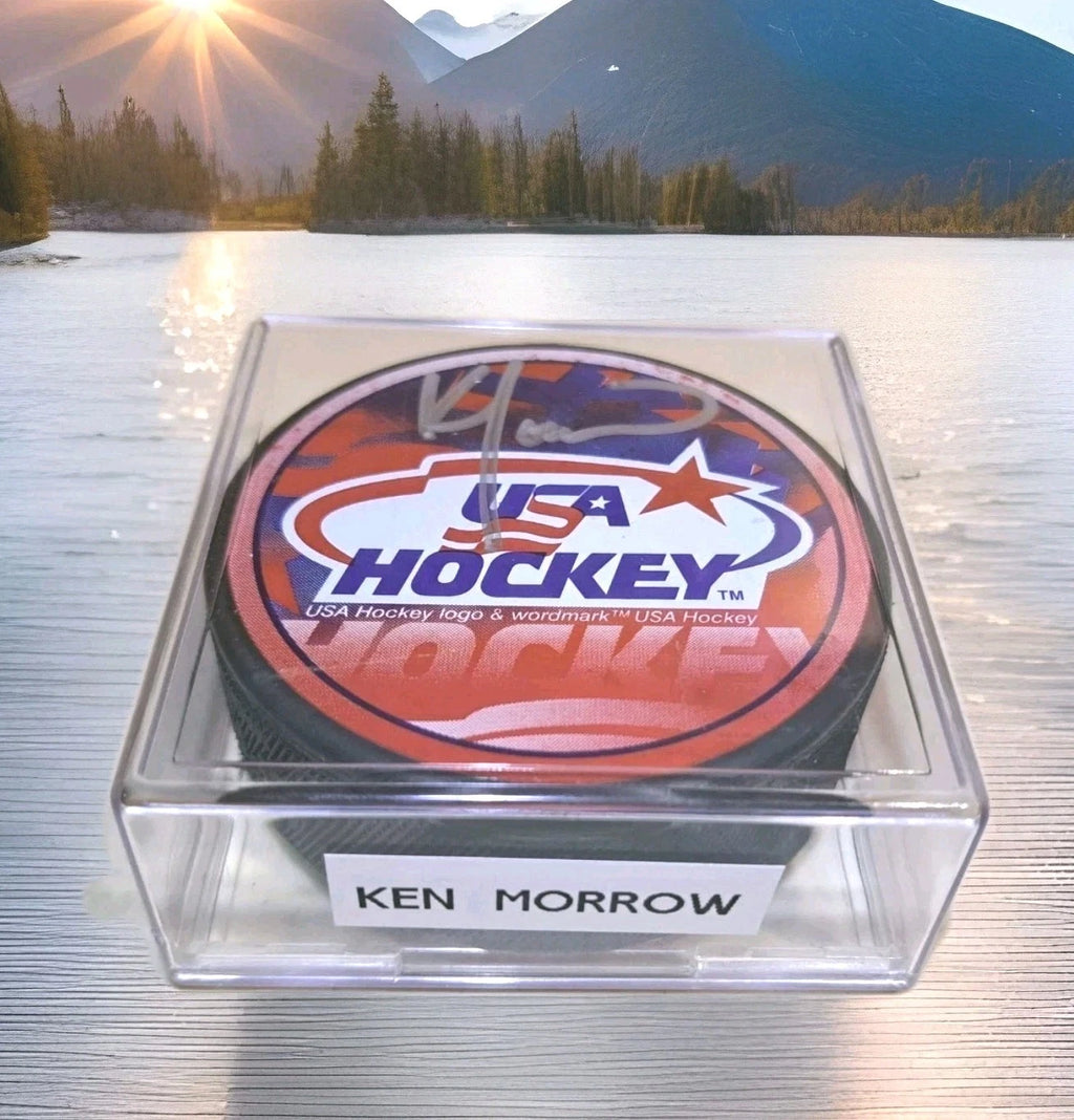 Ken Morrow Signed USA Hockey Puck with Display Case — photo 3