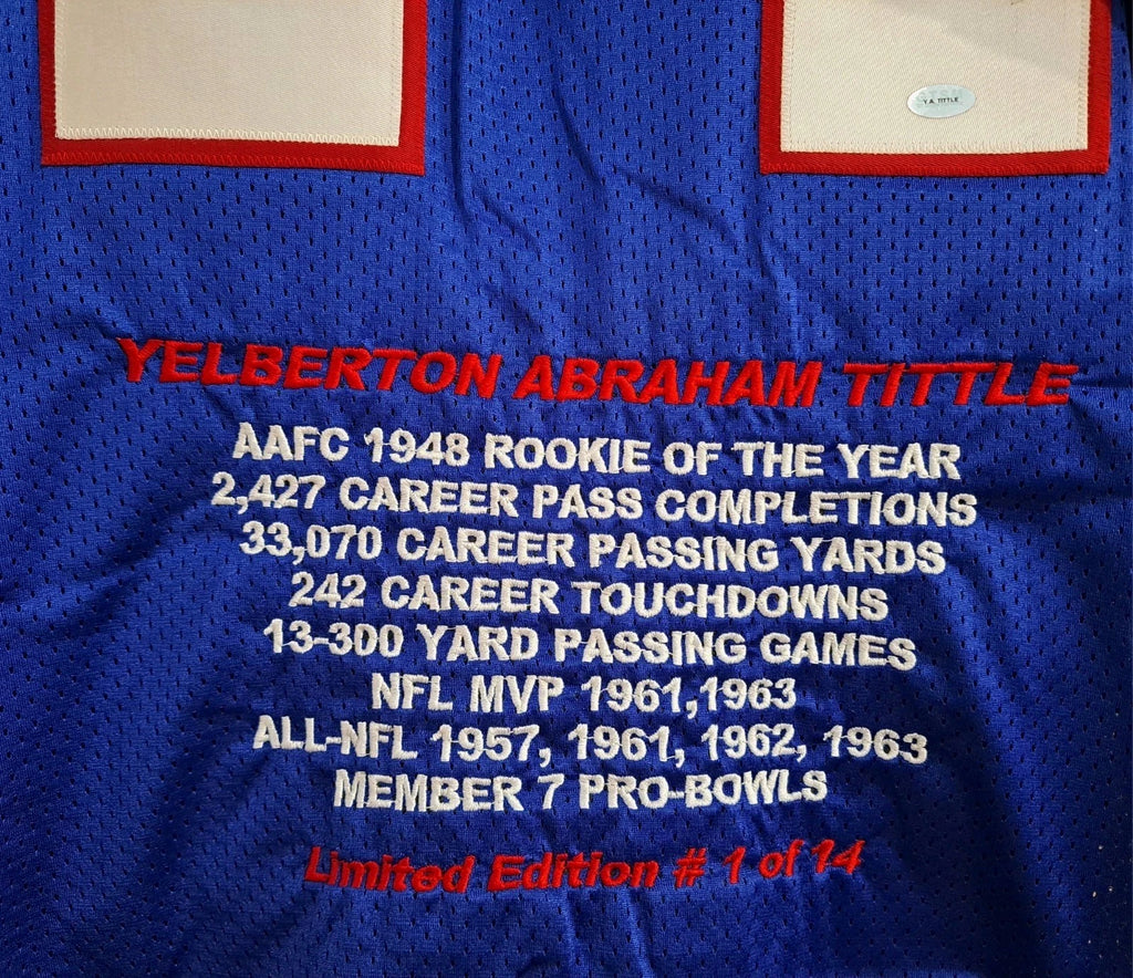 NY Giants Signed Inscribed HOF Embroidered Jersey Y.A. Tittle Hologram — photo 2