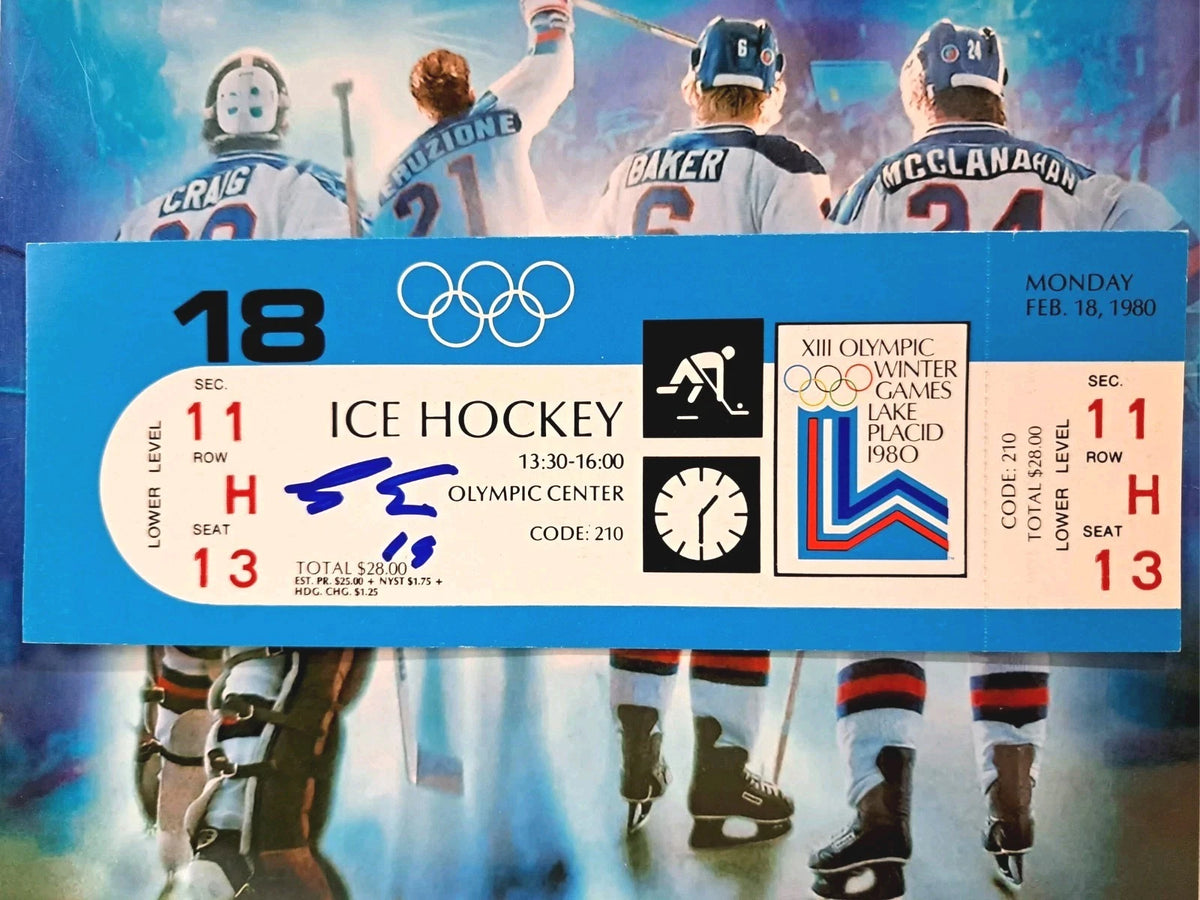 Eric Strobel Signed Original 1980 Olympics Hockey Ticket — Sweden vs. Norway — photo 1