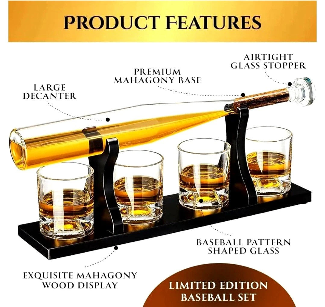 Brookstone Baseball Bat Decanter Set with Stand — 7 Pieces — photo 1