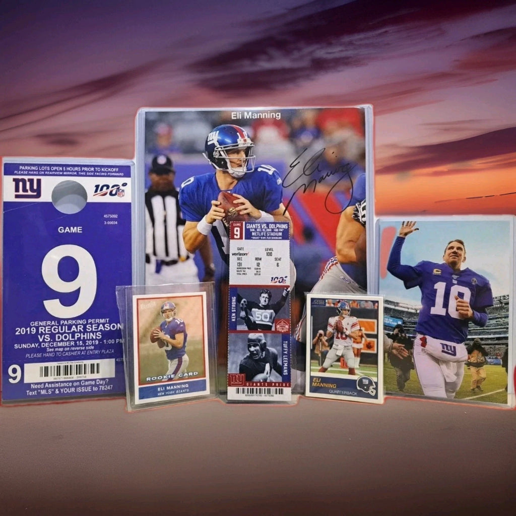 Eli Manning Signed Photo Game Used-Ticket- Parking Pass-Pack Giveaway FINAL GAME — photo 2
