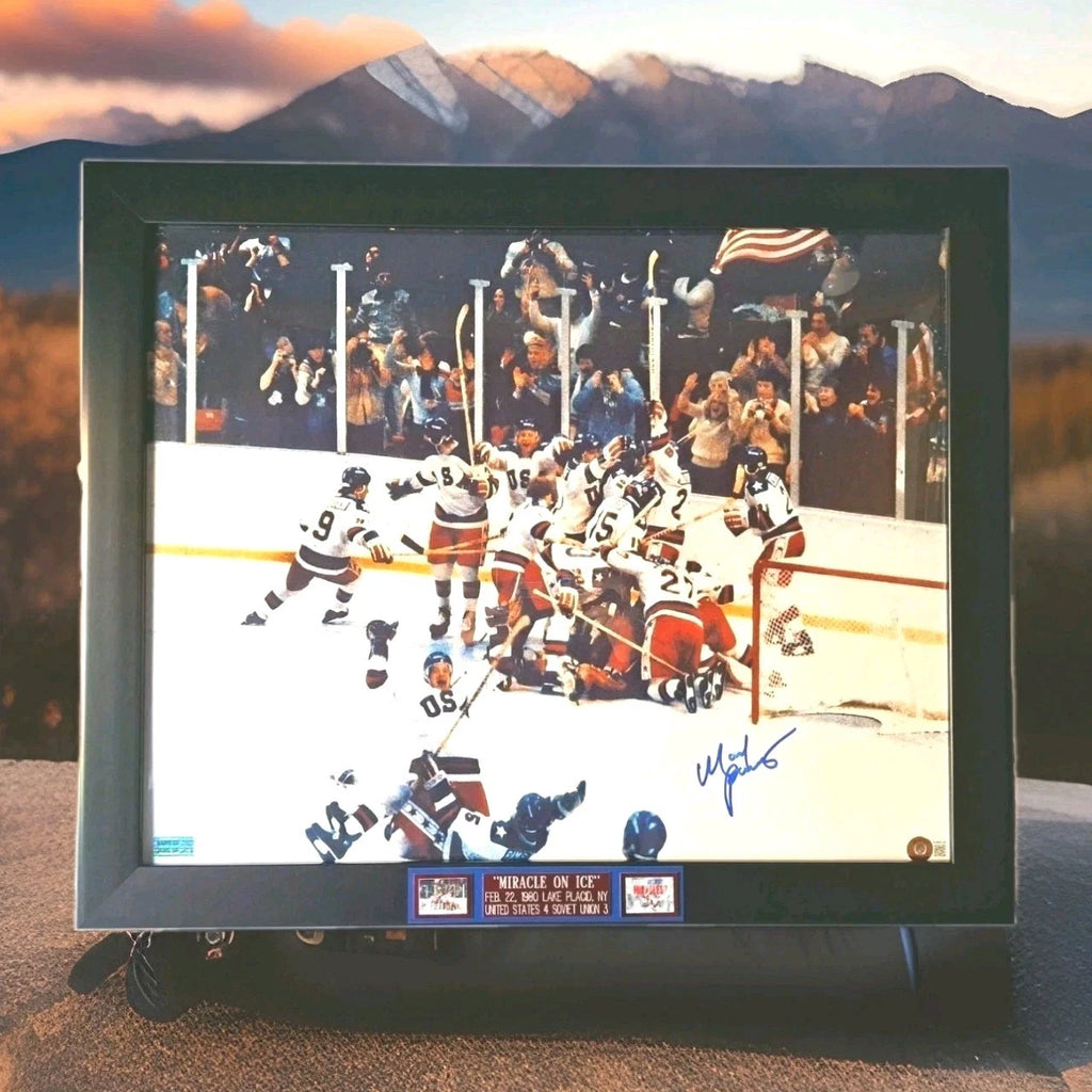 Mark Pavelich 1980 USA Hockey Signed Framed Miracle on ice Celebration 16x20